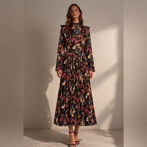 Artizia Little Moon Orchid Floral Midi Long Sleeve Drop Waist Dress